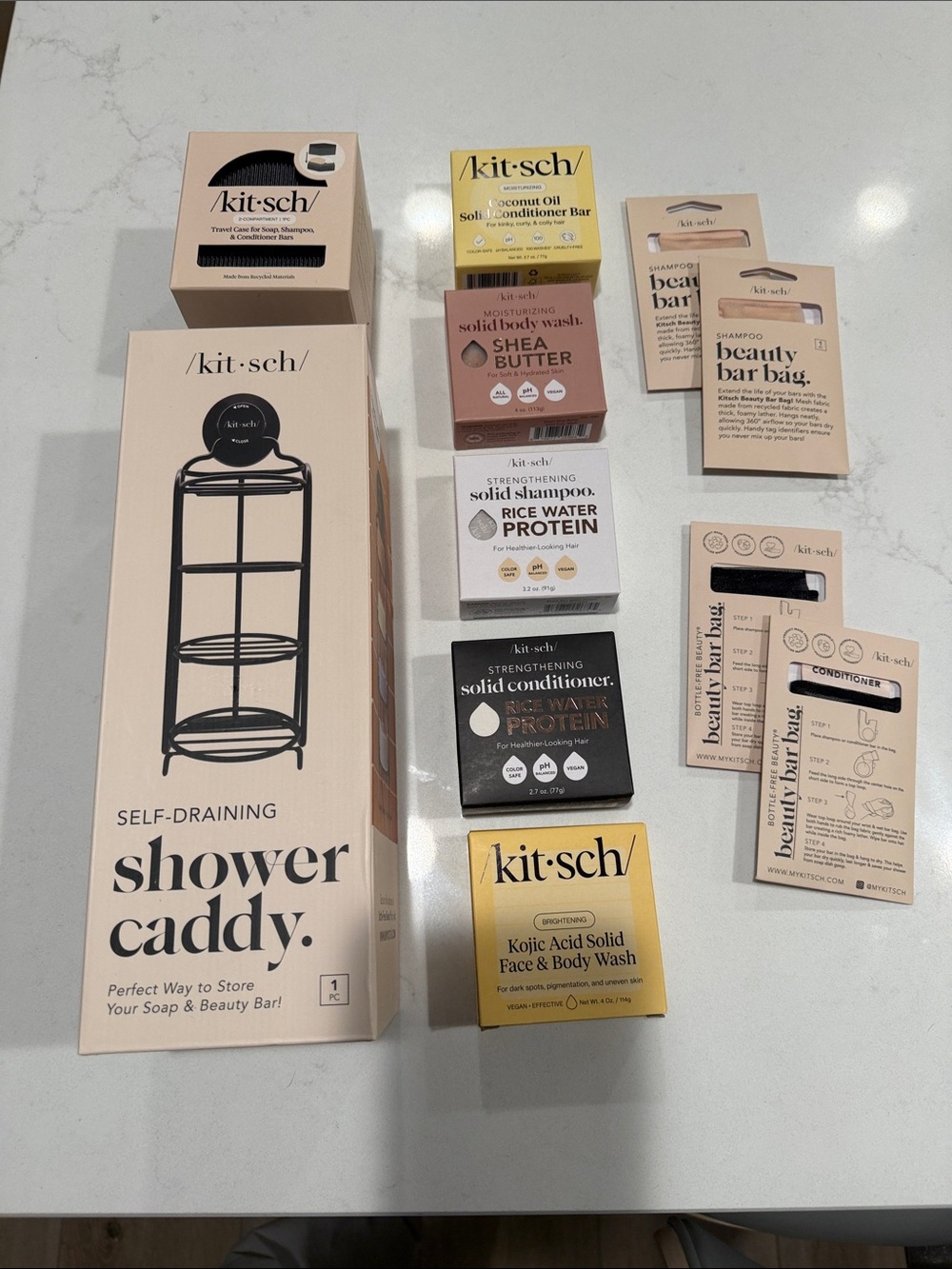 Kitsch Shower Caddy & Assorted Bath Bars & travel case